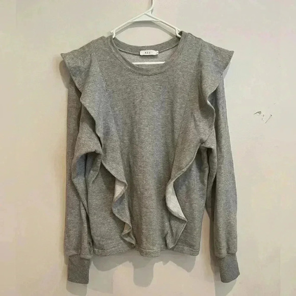 A.L.C. Gray Keller Ruffle Crewneck Pullover Sweatshirt - Picture 4 of 10